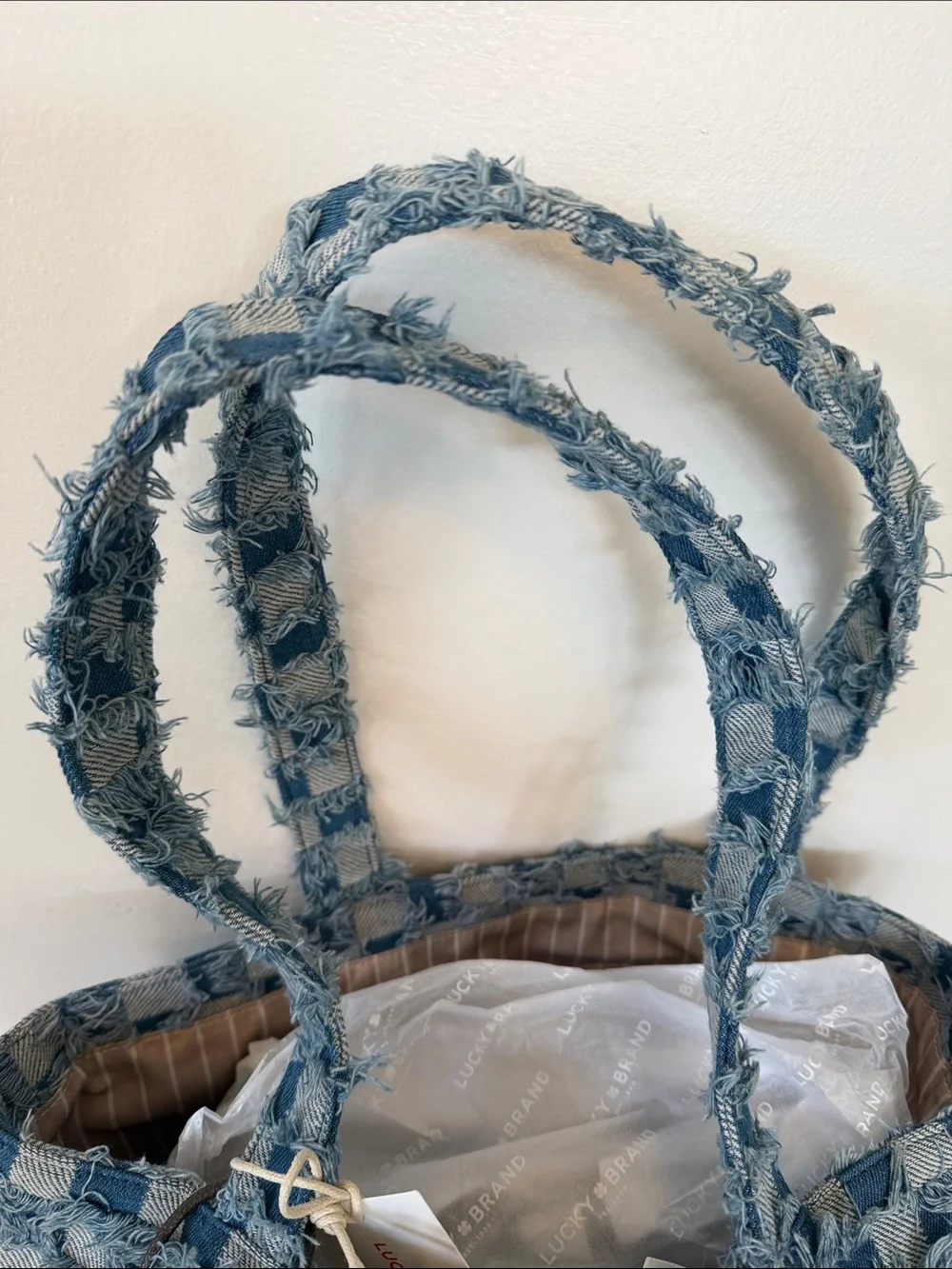 Lucky Brand Denim Check Canvas Tote Bag - NWT